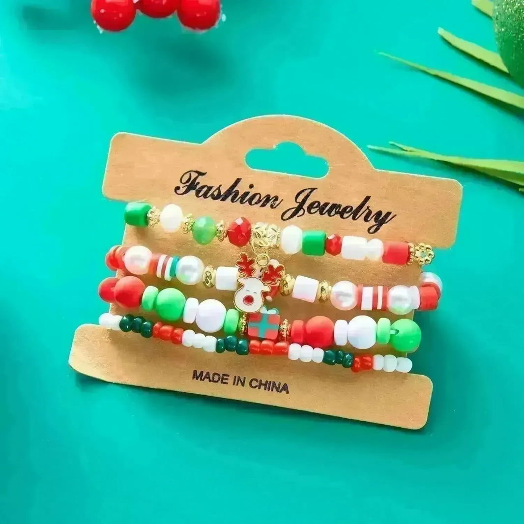 4pcs Christmas Snowman Handmade Beaded Bracelet set gift idea - EX-STOCK CANADA
