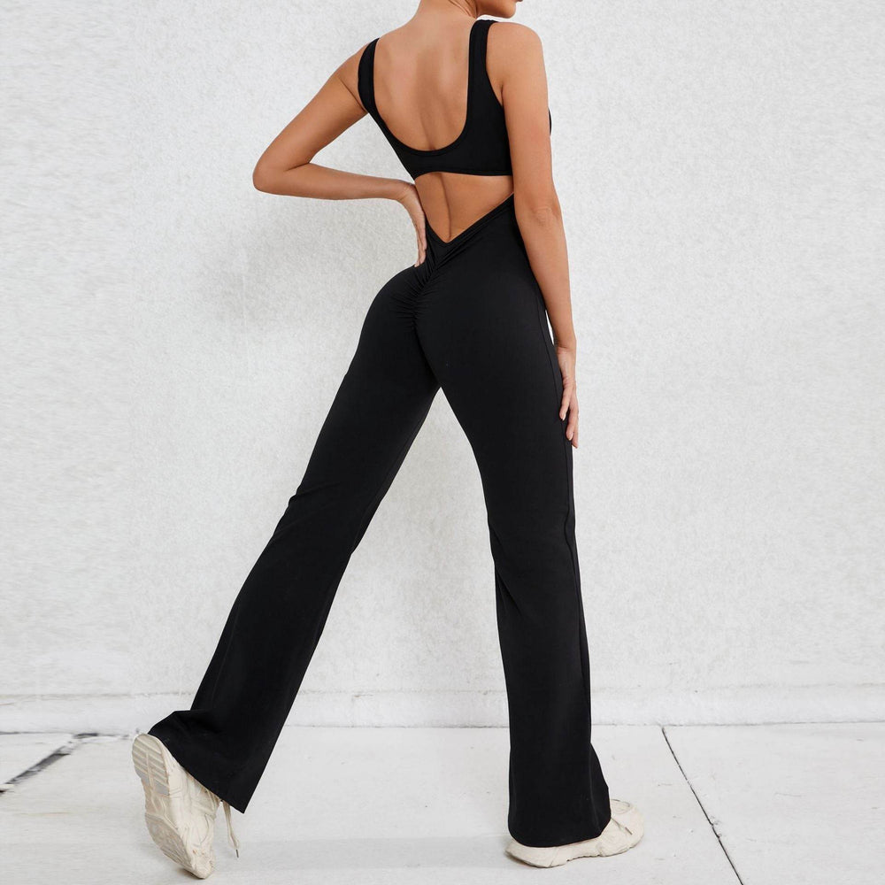 Hollow Back Workout Jumpsuit Sports Athleisure Yoga Wide Leg Jumpsuit - EX-STOCK Canada