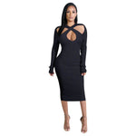 Chic V-neck Long Sleeve Midi Party Club Bodycon Pencil Dress - EX-STOCK Canada