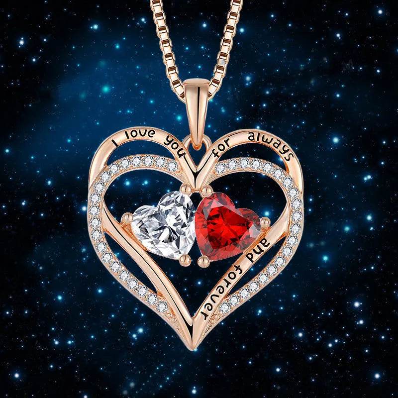 S925 Silver Double Love Necklace With Rhinestones Fashion Personality Heart-shaped Necklace Valentine's Day Gift - EX-STOCK Canada