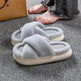 Women's Platform Fuzzy Home Slippers Winter Open Toe Criss-cross Solid Color Casual Floor Slides Indoor Flat Comfy House Shoes - EX-STOCK Canada