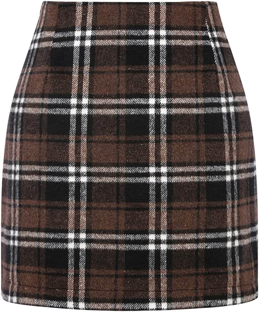 Women's High Waist Plaid Tight Pencil Wool Mini Skirt - EX-STOCK Canada