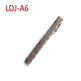 A men's metal tie bar in a brushed bronze finish with geometric cutouts, shown diagonally on a white background with the text 'LDJ-A6' in red in the top-left corner.