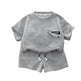 Children's Summer Clothing Casual Plain color Cotton Short Sleeve shirt and Short pant Two-piece Set - EX-STOCK Canada