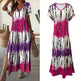 Women's Summer Tie Dye Maxi Dress Short Sleeve V Neck Casual Loose Long Split Dresses EX-STOCK