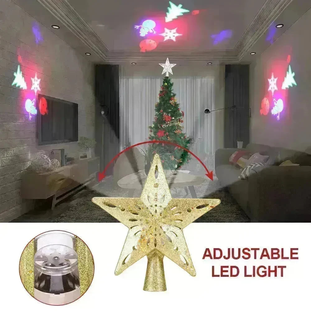 Christmas Tree Top Light Star Snowflake Shape LED Laser Projector Lights Christmas Tree Ornament - EX-STOCK CANADA