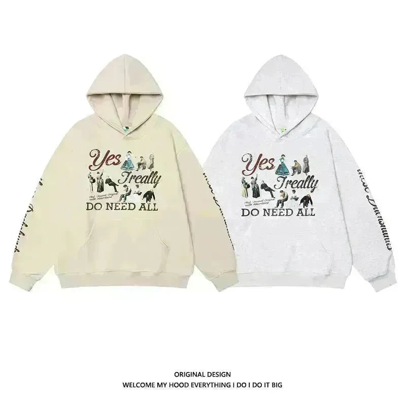 American Retro Washed Distressed Cartoon Letter Print Pullover Hoodie Sweatshirt - EX-STOCK CANADA