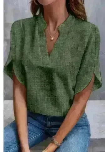 Summer Short-sleeved Chiffon Shirt New V-neck blouse Women's Casual Versatile Clothing Evening Tops for Women - EX-STOCK CANADA