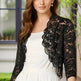 Women's Solid Color Cropped Lace Cardigan - Summer Fashion Medium-Long Sleeve Open Front Top EX-STOCK