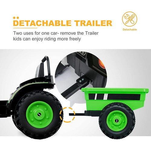 2026 6v Tractor Powered Ride-On Car Remote Control with Detachable Wagon 