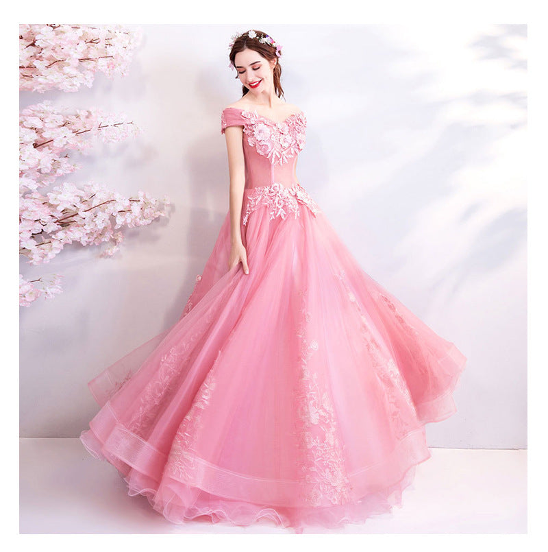 Off-shoulder Bridal Floor-length Yarn Wedding Toast Dress Wedding Dinner Dress EX-STOCK Canada 