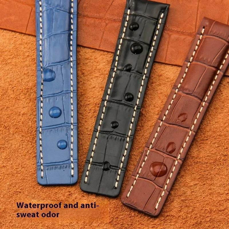 22mm 24mm Black Brown Blue Bamboo Grain Cowhide Watch Strap - EX-STOCK Canada