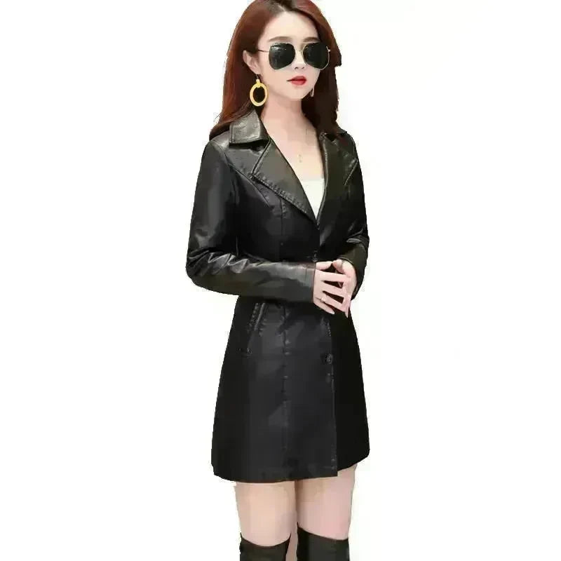 Elegant Fashion Slim fit Long Sleeve Leather Mini Blazer Dress - EX-STOCK CANADA