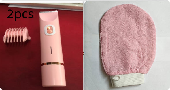 Pink electronic device and scrubber on a red and gray background