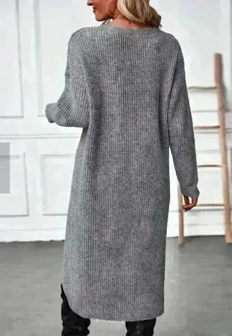 Front Split Winter Sweater Mini Tunic Dress - EX-STOCK CANADA