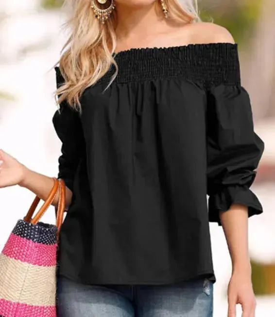Spring Summer Women Off Shoulder Strapless Blouse top Bowknot Slash Neck Casual Loose Plus Size top - EX-STOCK CANADA