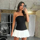 Chic Tube Top Dress Summer Solid Color Pleated Skirt Dress Women Fashion Short Mini Skater Dresses  Evening Party Cocktail Dress for Ladies - EX-STOCK CANADA