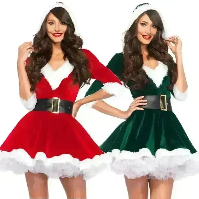 Women Christmas Dress Sexy Santa Claus Hoodie Cosplay Costumes Women Evening Party Clothes Winter Warm Dresses - EX-STOCK CANADA