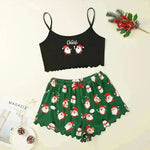 Christmas European And American Thin Pajamas Women's Sleeveless Shorts Milk Silk Simple Casual Two-piece Suit Homewear - EX-STOCK CANADA