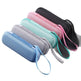 Set of four portable speaker cases in blue, gray, pink, and black on a white background.