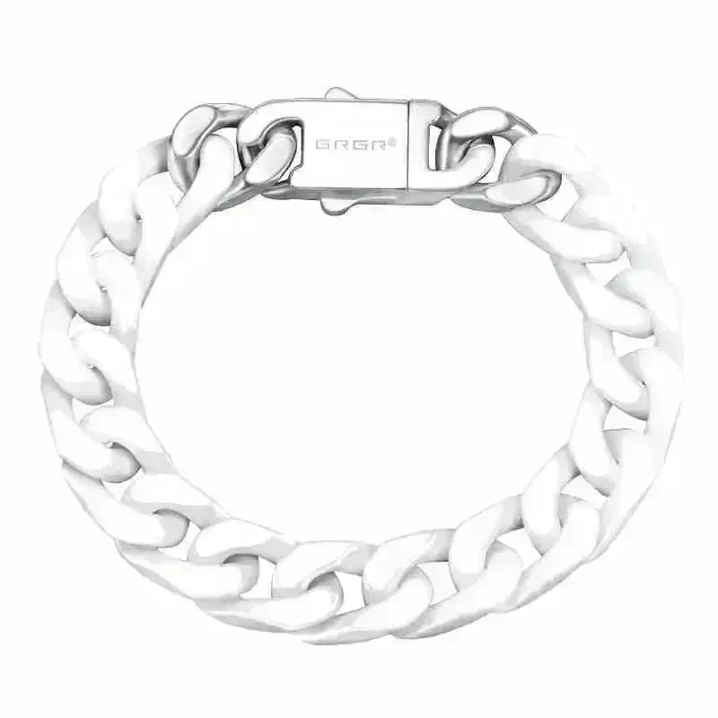 Spliced White Ceramic Cuban Link Chain Bracelet - EX-STOCK CANADA