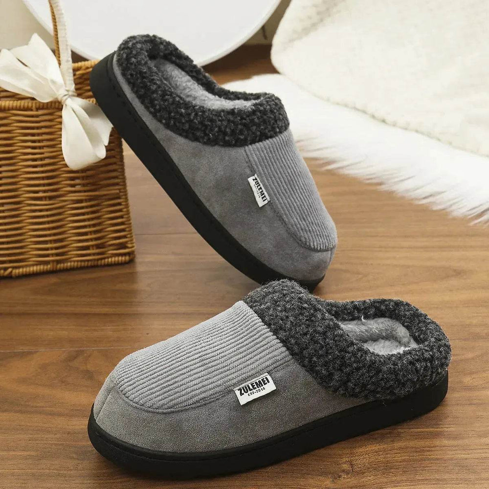 Fashion Solid Striped Cotton Slippers Winter Warm Indoor Bedroom Floor Slipper For Couples Non-slip Thick Sole House Shoes - EX-STOCK Canada