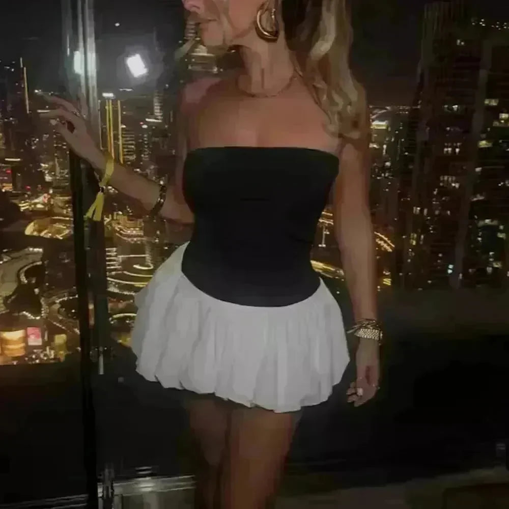 Chic Tube Top Dress Summer Solid Color Pleated Skirt Dress Women Fashion Short Mini Skater Dresses  Evening Party Cocktail Dress for Ladies - EX-STOCK CANADA