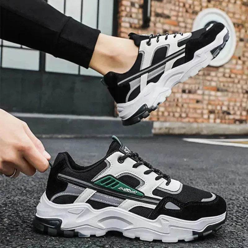 Black White Lace-up Sneakers Men Outdoor Breathable Casual Mesh Shoes Lightweight Running Sports Shoes - EX-STOCK Canada