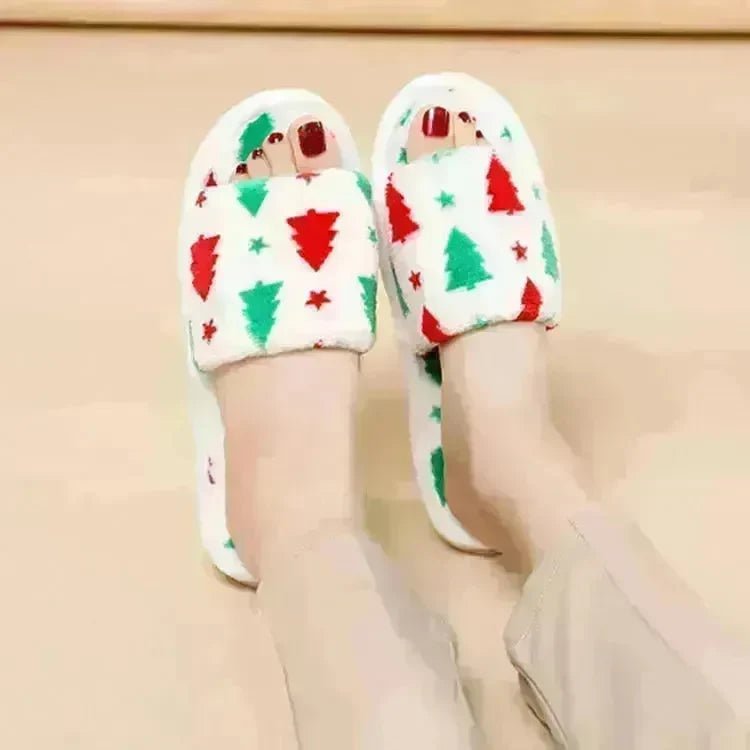 Christmas Tree Home Slippers Fashion Floor Bedroom Open-toe Plush Slippers For Women Fuzzy House Shoes - EX-STOCK CANADA