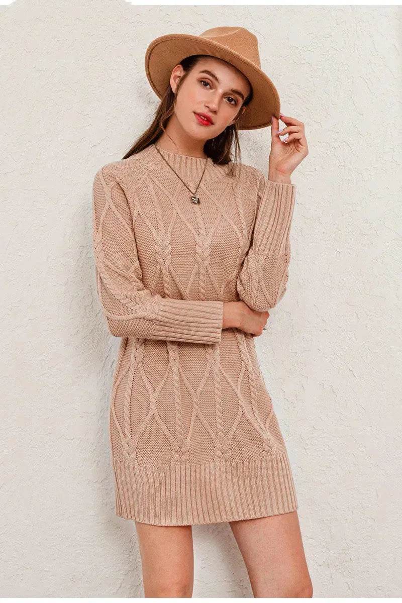 Autumn Winter Round Neck Mini Knitted Wool Sweater Dress - EX-STOCK Canada