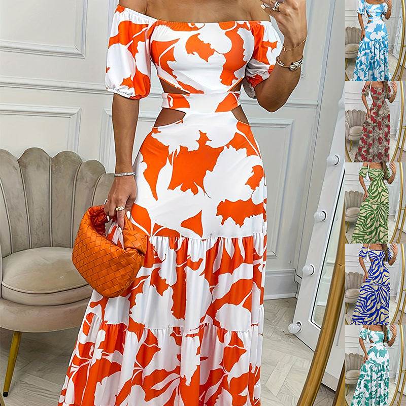 Off Shoulder Summer Maxi Dress Hollow out Cute Flowy dress - EX-STOCK Canada