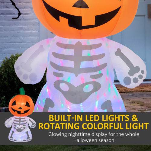 6ft Halloween Inflatables Outdoor Decorations, Smiling Skeleton Ghost With Pumpkin Head, Blow Up LED Yard Decor For Garden, Lawn, Party, Holiday, Waterproof - EX-STOCK Canada