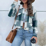 Fashion Oversized Plaid Lapel Cropped Jacket outwear top for women - EX-STOCK Canada