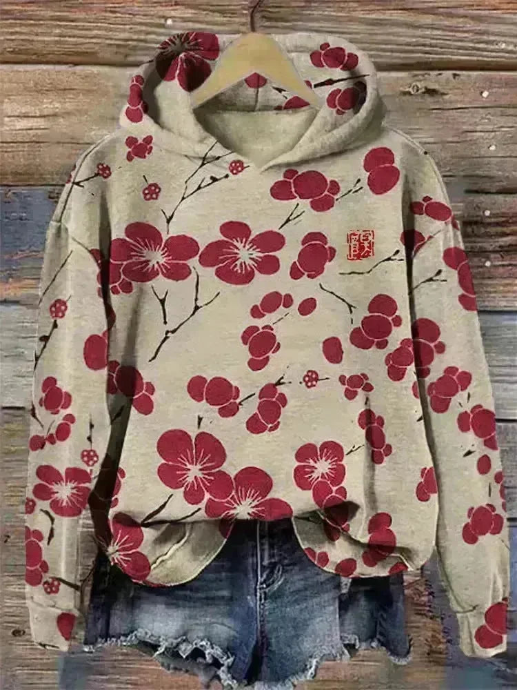 Women Fashion Spring And Autumn Plum Blossom Hooded Super Plus Size Loose-fitting Casual Pullover - EX-STOCK CANADA