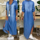 New washed denim dress Side Split Loose Mum Long Jeans Dress - EX-STOCK CANADA