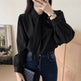 Spring New Gentle Lace-up Bow Tie Design Puff Sleeve Solid Color Shirt For Women - EX-STOCK Canada