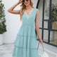 V-neck Dresses Women Sleeveless Pleated Ruffle Elegant Dress Beach Summer - EX-STOCK Canada
