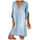 Casual Half Button Mid-sleeve loose Washed denim dress - EX-STOCK Canada