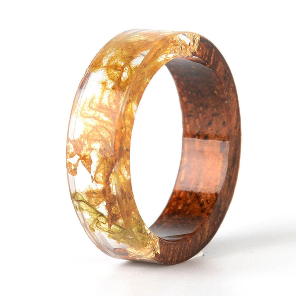 Handmade DIY romantic dry flower Real wood resin ring gold / silver paper inside ring women wedding party ring gifts for the lover - EX-STOCK Canada