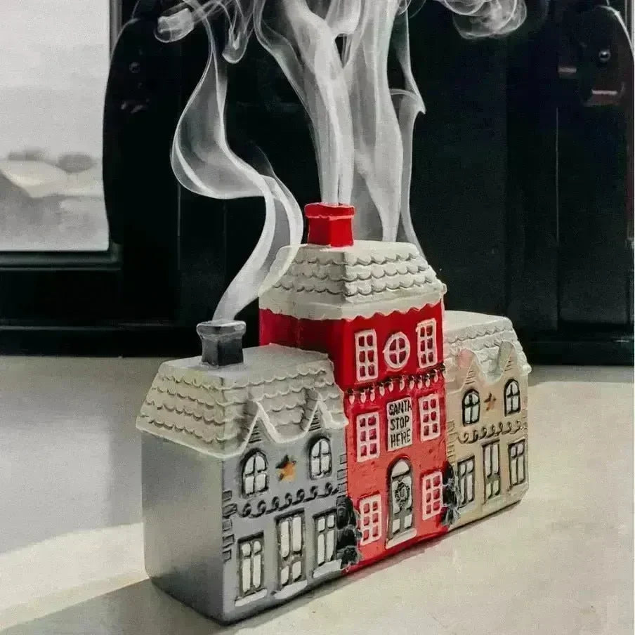 Christmas Small House Decorations Resin Winter Incense Cone Burner Decoration Landscape Decorative Gift - EX-STOCK CANADA