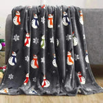 Christmas Elk Snowman Santa Claus Print Blanket Winter Double-sided Flannel Blanket For Sofa Sleeping Shawl - EX-STOCK CANADA