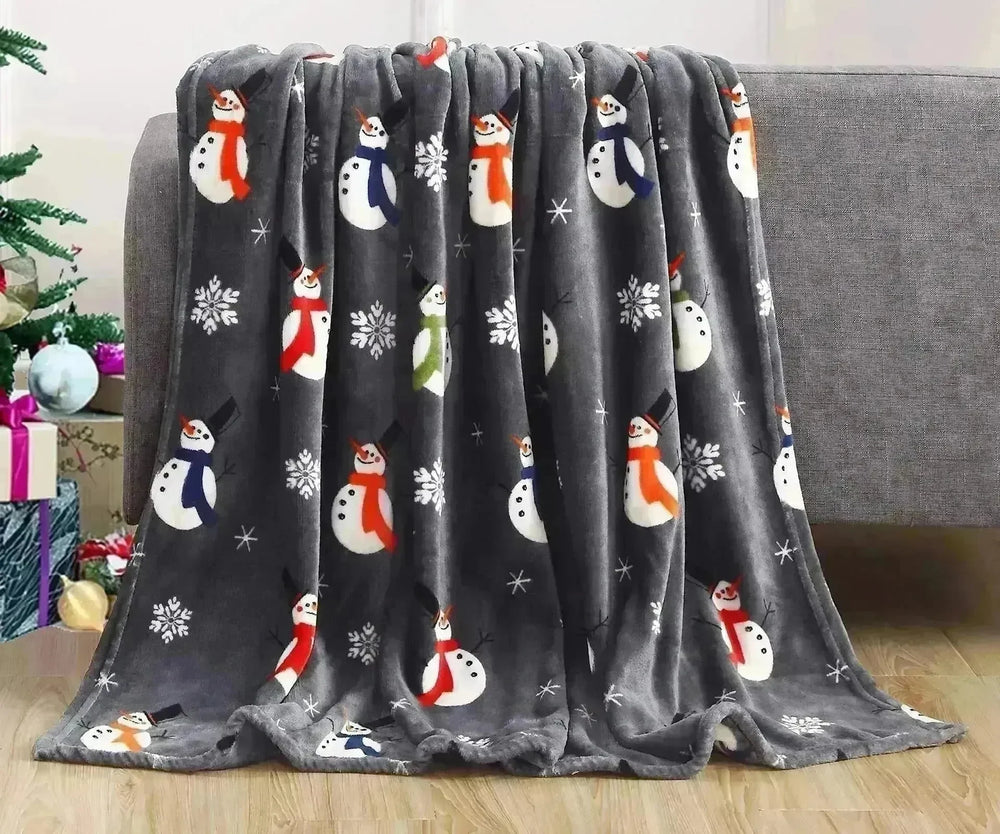 Christmas Elk Snowman Santa Claus Print Blanket Winter Double-sided Flannel Blanket For Sofa Sleeping Shawl - EX-STOCK CANADA