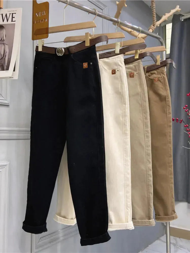 Plus Size Women's High Waist Denim Thick Trousers - EX-STOCK CANADA