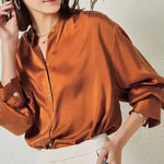 French Simplicity Loose And Lazy Style Silk Shirt For Women Autumn - EX-STOCK CANADA