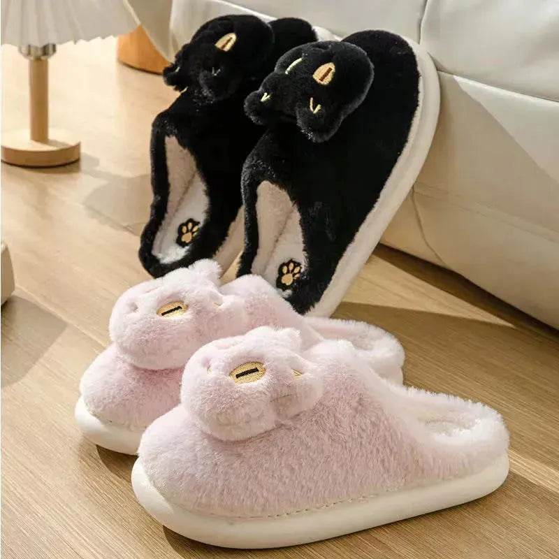 Winter Cotton Cat Slippers Soft Plush Comfy Warm Couple Slip-On House Cute Cat Face Slippers For Winte - EX-STOCK Canada