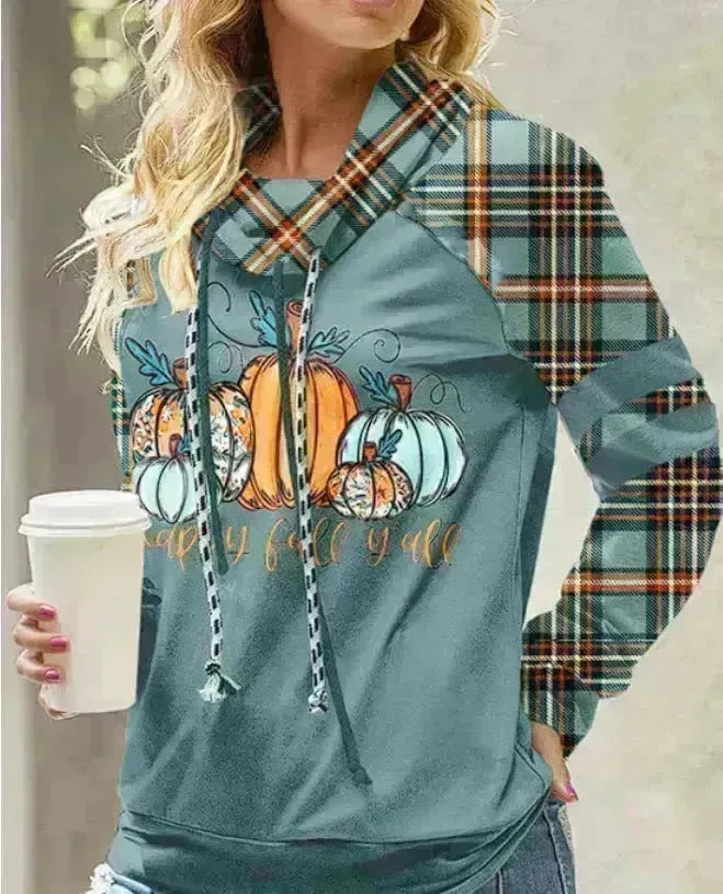 New Fashion Women's Pile Collar Printed Hoodie Pullover Top - EX-STOCK CANADA