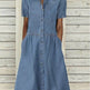 Women's European And American Lapel Casual loose button down Midi Denim jeans Mum Dress - EX-STOCK Canada