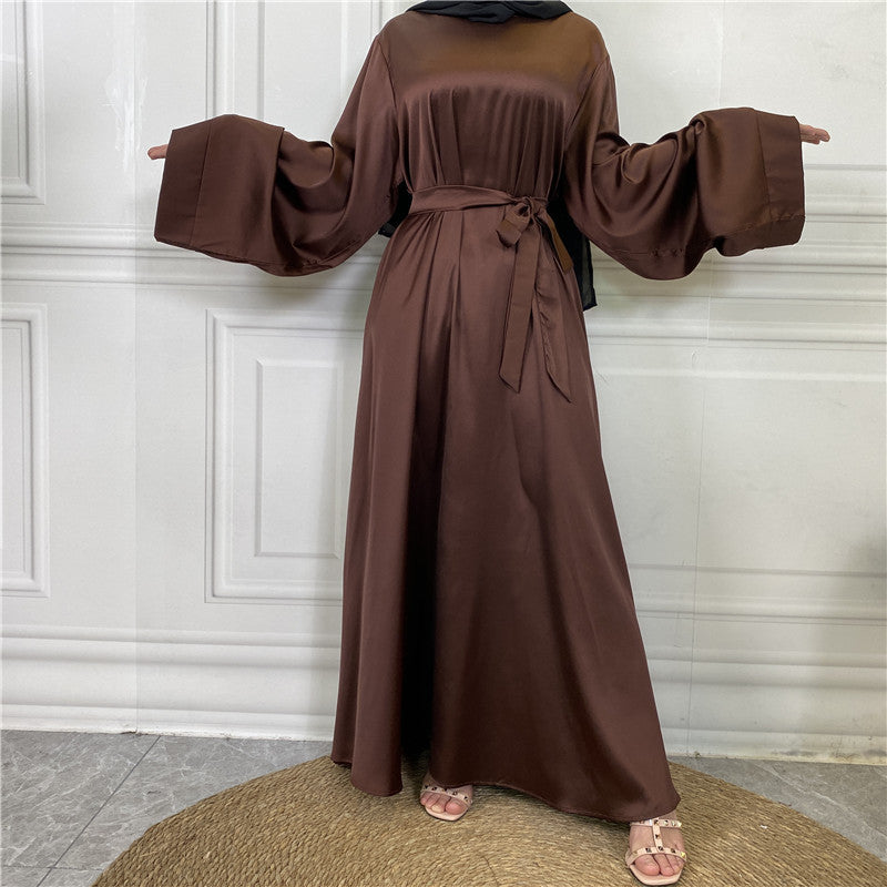 Middle East Dubai Hot Sale Lace Up Satin Muslim Dress - EX-STOCK Canada