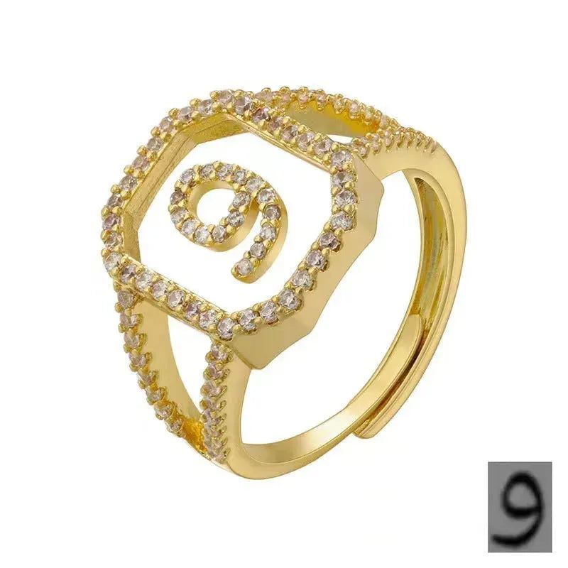 Fashion Micro Inlaid Zircon Arab Letters Ring for women - EX-STOCK CANADA