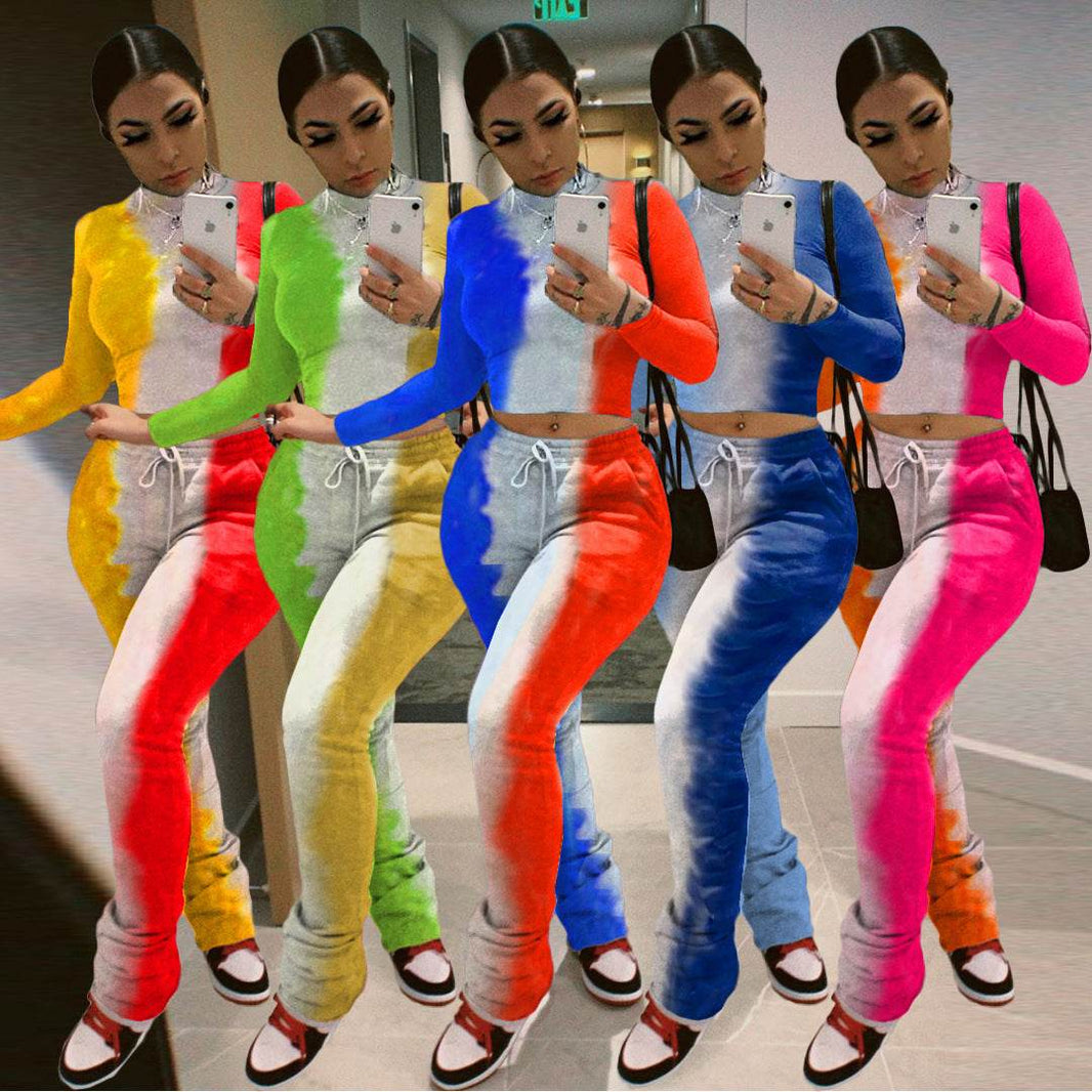 Tie-Dye 2pcs Women Long sleeve Drawstring Sweatsuit Outfit set - EX-STOCK Canada